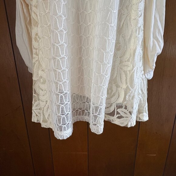 Indigo Soul Top Womens L Ivory Tunic Crochet Lace‎ Overlay Soft Boho Cottagecore - Picture 7 of 12
